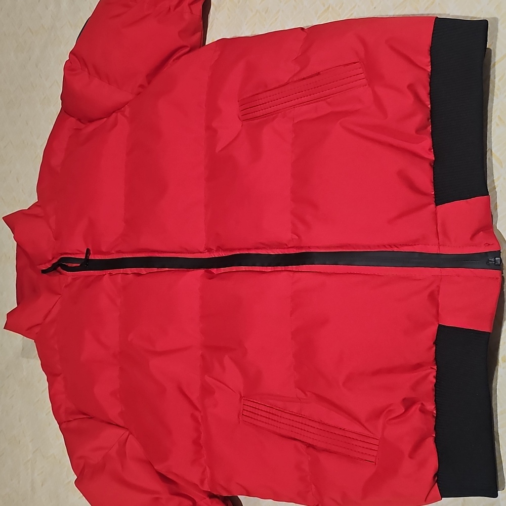 Red Puffer Jacket with Black Accents Size US XXL Although The Tag Says 4XL